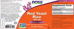 Label for Red Yeast Rice 600 mg
