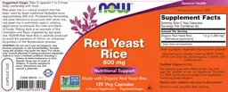 Label for Red Yeast Rice 600 mg