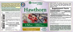 Label for Hawthorn 150 mg
