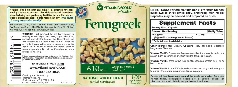 Label for Fenugreek 610 mg