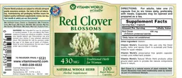 Label for Red Clover Blossoms 430 mg