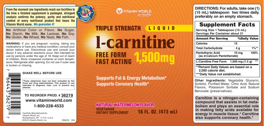 Label for Triple Strength Liquid L-Carnitine Fast Acting 1,500 mg Natural Watermelon Flavor