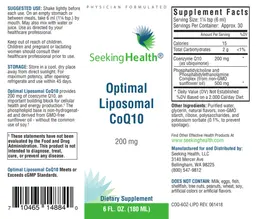 Label for Optimal Liposomal CoQ10 200 mg