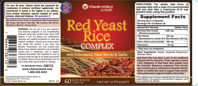 Label for Red Yeast Rice Complex