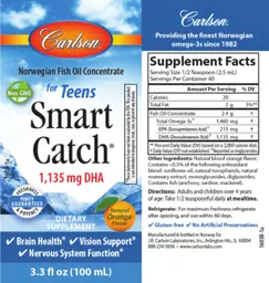 Label for Smart Catch for Teens Natural Orange Flavor