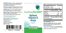 Label for Optimal Vitamin D Drops 2,000 IU