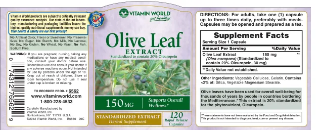 Label for Olive Leaf Extract 150 mg
