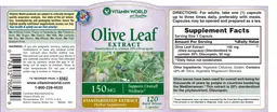 Label for Olive Leaf Extract 150 mg