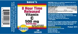 Label for 8 Hour Time Released Vitamin C 500 mg