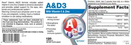 Label for A&D3 with Vitamin E & Zinc