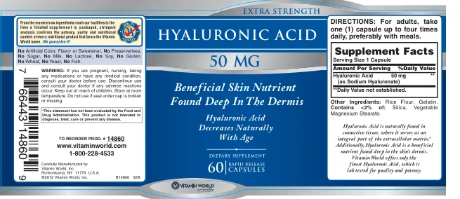 Label for Extra Strength Hyaluronic Acid 50 mg