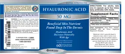 Label for Extra Strength Hyaluronic Acid 50 mg