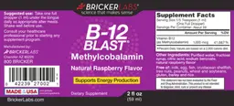 Label for B-12 Blast Methylcobalamin Natural Raspberry Flavor