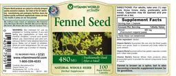 Label for Fennel Seed 480 mg