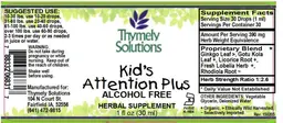 Label for Kid's Attention Plus Alcohol Free