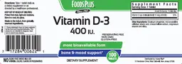 Label for Vitamin D-3 400 IU