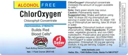 Label for ChlorOxygen Chlorophyll Concentrate Alcohol Free