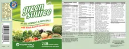 Label for Green Source Multi Vitamins & Minerals