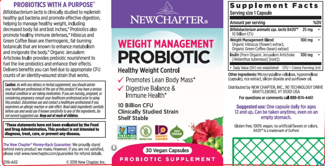 Label for Weight Management Probiotic 10 Billion CFU