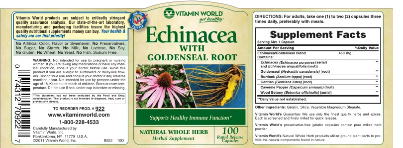 Label for Echinacea With Goldenseal Root