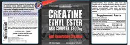 Label for Creatine Ethyl Ester AKG Complex 1300 mg