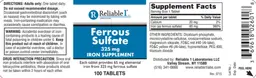 Label for Ferrous Sulfate
