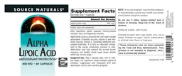 Label for Alpha Lipoic Acid 600 mg