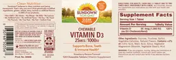 Label for Chewable Vitamin D3 25 mcg 1000 IU Strawberry-Banana Flavored