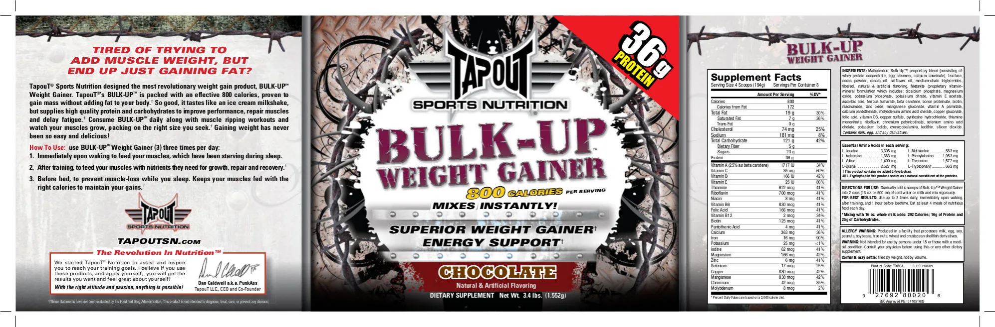 Label for Bulk-Up Weight Gainer Chocolate