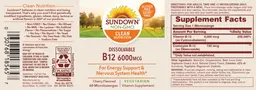 Label for Dissolvable B12 6000 mcg Cherry Flavored