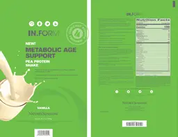 Label for Metabolic Age Support Pea Protein Shake Vanilla