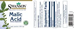 Label for Malic Acid 600 mg