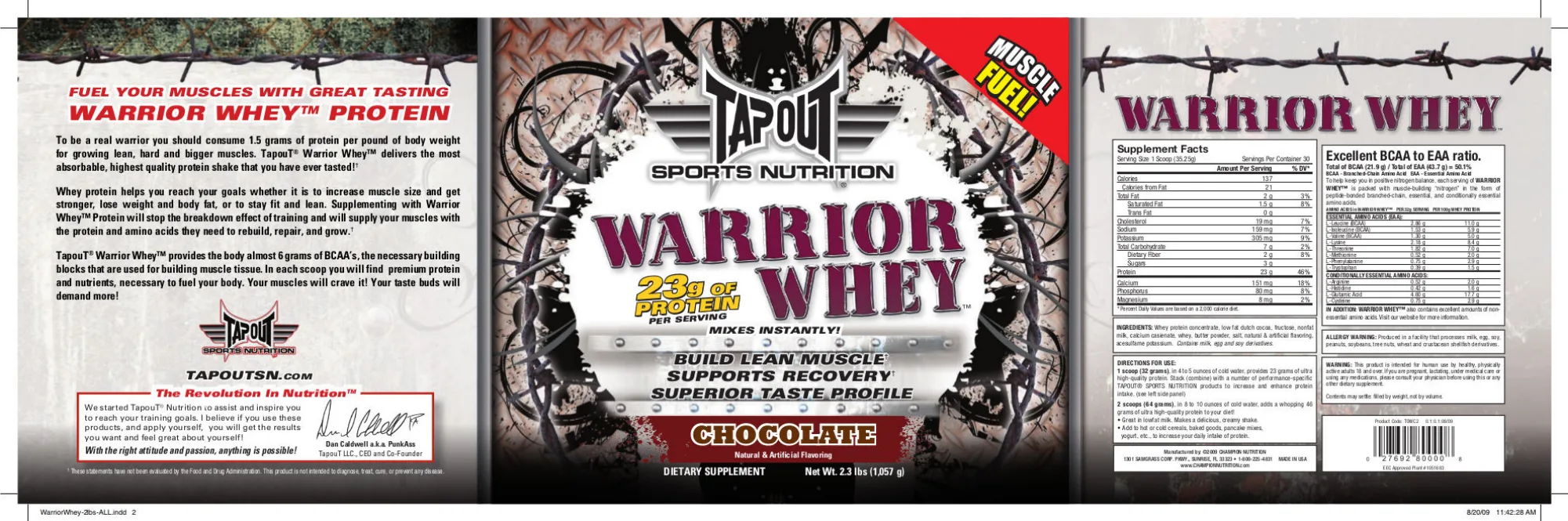 Label for Warrior Whey Chocolate