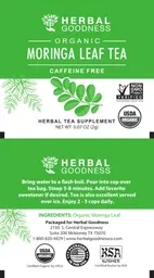 Label for Organic Moringa Leaf Tea