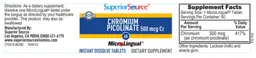 Label for Chromium Picolinate 500 mcg Cr