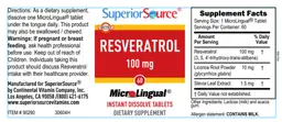 Label for Resveratrol 100 mg