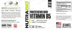 Label for Pantothenic Acid Vitamin B5 500 mg