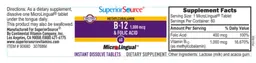 Label for Methylcobalamin B-12 1,000 mcg & Folic Acid