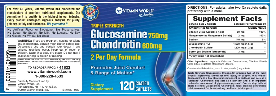 Label for Triple Strength Glucosamine 750 mg Chondroitin 600 mg