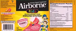 Label for Airborne Kids Assorted Fruit Flavors
