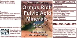 Label for Ormus Rich Fulvic Acid Minerals