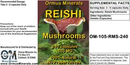 Label for Reishi Mushrooms 550 mg