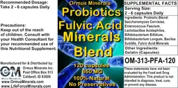 Label for Probiotics Fulvic Acid Minerals Blend