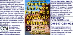 Label for Quantum Life Force Fulvic Acid Energy Minerals