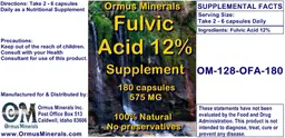 Label for Fulvic Acid 12% Supplement 575 mg