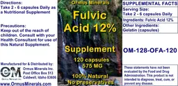 Label for Fulvic Acid 12% Supplement 575 mg
