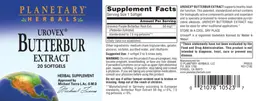 Label for Urovex Butterbur Extract