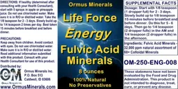 Label for Life Force Energy Fulvic Acid Minerals