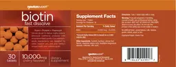 Label for Biotin 10,000 mcg Fast Dissolve Cherry Flavored