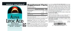 Label for Alpha Lipoic Acid 300 mg